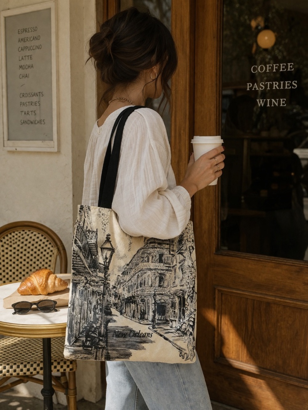 Vintage Cream and Black Paris Street Tote